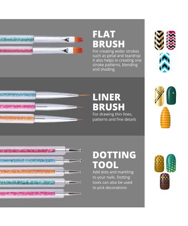 Cizoackle Nail Art Brushes - Double-Ended Dotting Tool Kit - Professional Liner Set with Shiny Handles - 5 Pcs - Buy Online on SooperMarket.com