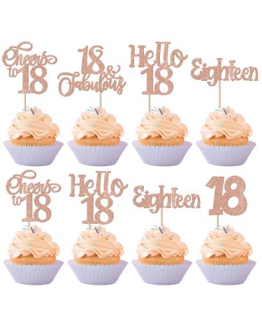 30 Pack 18th Birthday Cupcake Toppers Glitter Eighteen Cheers to 18 Cupcake Picks Hello 18 Years Birthday Cake Decorations for Happy 18th Birthday Anniversary Party Supplies Rose Gold 18th-1 Rose Gold
