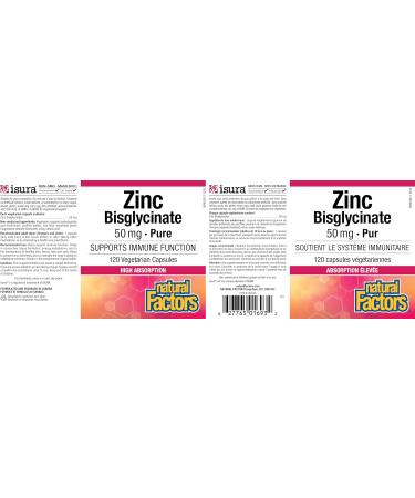 Natural Factors Zinc Bisglycinate 50mg 120 vegetarian capsules Gentle Highly Absorbable One-Per-Day Formula Supports Immune Function - Buy Online on SooperMarket.com