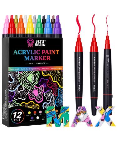 LET'S RESIN 12 Colors Acrylic Paint Markers  3 Tips for Multi-Purpose & High-Capacity Acrylic Paint Pens  Perfect Resin Supplies for Resin Crafts  Rock  Stone  Canvas  Glass  DIY Making Art Supplies 12pcs Acrylic Paint M...