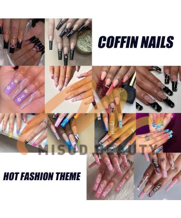 MISUD Long Press On Coffin Fake Nails - 24PCS Glossy French Tip Rhinestone Acrylic Nails for Women - Buy Online on SooperMarket.com