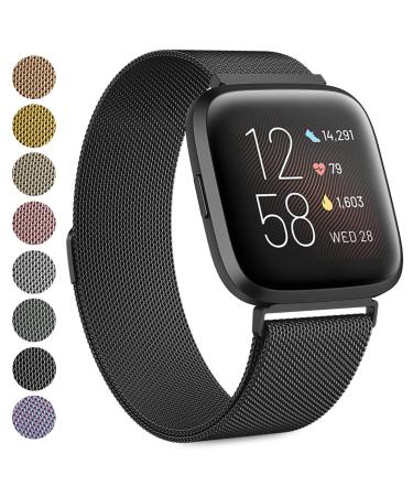 Oumida bracelet for Fitbit Versa 2 bracelet/Fitbit Versa bracelet/Fitbit Versa lite bracelet for women men premium stainless steel metal replacement bracelet bracelets with strong magnet black small