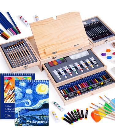 Art Set 85 Piece with Built-in Wooden Easel 2 Drawing Pad Art Supplies in Portable Wooden Case-Painting & Drawing Set Professional Art Kit 85 PCS(1 Easel 2 Pads)