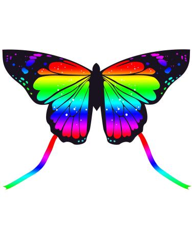 JEKOSEN Butterfly Huge Kite for Kids and Adults Easy to Fly Single Line String with Tail for Beach Trip Park Family Outdoor Games and Activities #Rainbow