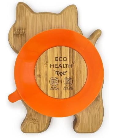 Eco-Friendly Bamboo Kitten Plate | Suction Cup Toddler Plate for Baby Led Weaning | Non-Toxic & Cool-to-Touch | Orange Cat Design - Buy Online on SooperMarket.com