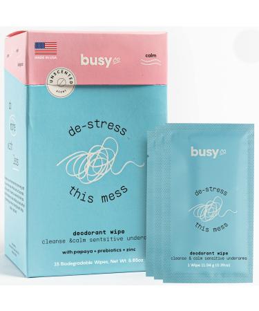 Calm Line Deodorant Wipes - 15ct Unscented Deodorant Wipes for Women w/Zinc  Prebiotics & Papaya - Deodorant Wipes Individually Wrapped - Sweat Wipes for Gentle Brightening  Odor Control & Cleansing
