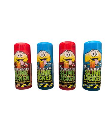 Slime Licker Bundle of Sour Rolling Liquid Candy Strawberry and Blue Razz Two Each Flavor 2oz Each 2 Fl Oz (Pack of 4)