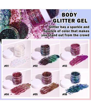 Body Glitter Gel | Natural Soft Shiny Makeup | Long Lasting Face & Hair Glitter | Lightweight Liquid Eyeshadow - 01# White - Buy Online on SooperMarket.com