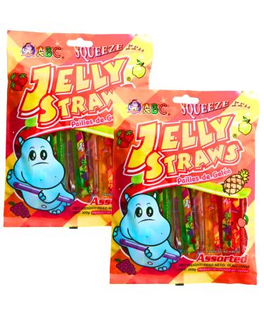 ABC Funny Hippo Jelly Straws Assorted Fruits Flavours Tiktok Sweets Snacks 300g (Pack of 2)