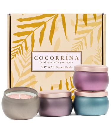 Cocorr na fragrance candles gift set- 4 pieces x 110g garden rain/citrus iron herb/Moroccan amber/moss pine natural soy wax aromatherapy candle set gifts for men women set4c 4 pieces