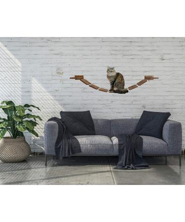 Cat Bridge Hanging Hammock & Shelves Set - Sturdy Wall Mounted Cat Furniture 56.7 - Natural Pine Rope Bridge for Large Cats - Easy Install - Buy Online on SooperMarket.com