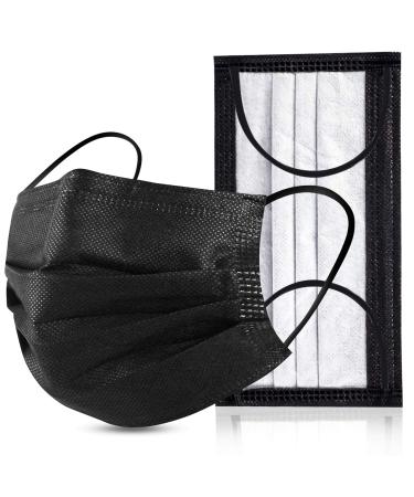 Black Disposable Face Masks 4 Layers Protection 50Pcs, Breathable Dust Mask Mouth Covers for Adult
