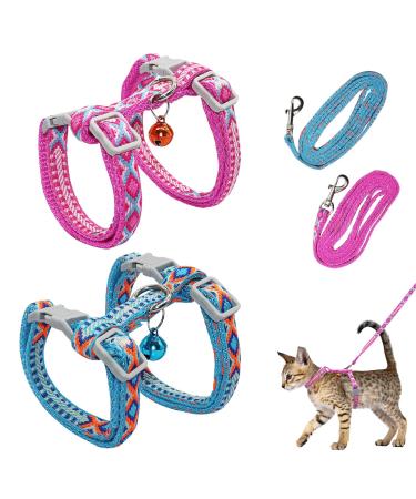 2PCs adjustable scrapes cat linen set nylon harness cat leash dishes with leash for kittens kittens pet steering crockery cat dishes with a leash.