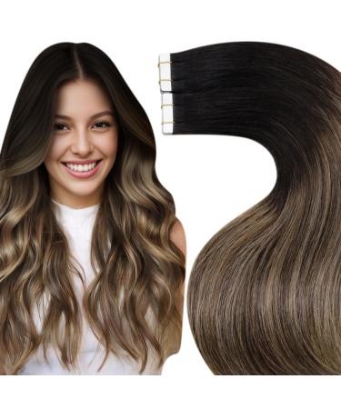 LAAVOO TAPE in real hair Extension black ombre brown tape in extensions real hair balayage caramel blonde hair extension real hair tape remy #1b/4/27 50g 20pcs 45cm-20pcs 3.1 #1b/4/27