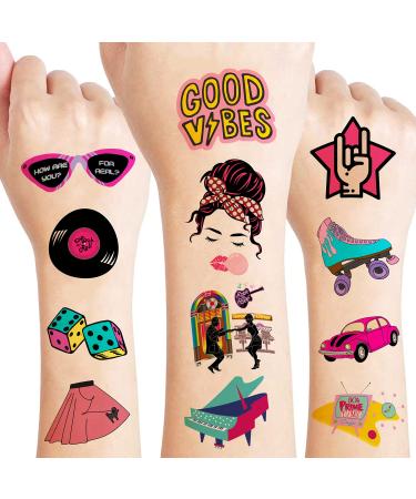 8 Sheets (96PCS) 50s Temporary Tattoos for Fans  50s Birthday Party Decorations Favors Party Supplies Tattoo Sticker Women Men Gifts Boys Girls Classroom School Prizes Themed