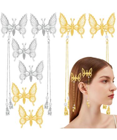 8 Pcs Elegant Tassel Butterfly Hairpin Metal Hair Barrettes Antique Side Clip Will Move Butterfly Clips Fashionable Hairpins Decorative Hair Pins Hair Accessories for Women Girls (Gold & Silver)