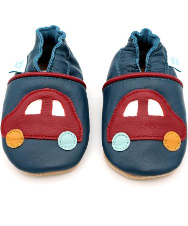 Dotty Fish Soft Leather Baby Shoes | Toddler Boys Non-Slip Suede Soles | Navy Cars | 0-6 Months to 4-5 Years - Buy Online on SooperMarket.com