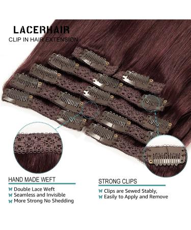 LacerHair 14 120g 7pcs #99J Deep Burgundy Clip In Human Hair Extensions - Silky Salon Professional Double Weft Real Human Hair - Pack of 1 - Buy Online on SooperMarket.com