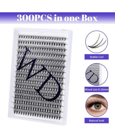 300PCS C Curl 20D 0.07mm Cluster Lashes Extension | 8-16mm Mixed Wide Stem Individual Eyelashes DIY Extensions at Home - Buy Online on SooperMarket.com