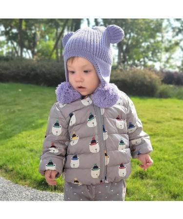 KAKU NANU Toddler Winter Hat with Double Pom Pom Earflap | Fleece Lined Beanie for Baby Boys and Girls 2-4 Years - Purple - Buy Online on SooperMarket.com