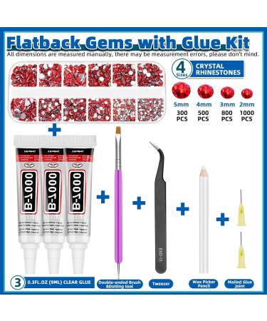Glarks B7000 Jewelry Adhesive Glue with Rhinestone Gems Kit 2600Pcs Red Rhinestones with Gems Adhesive Flat Back Gems Crystal Rhinestones with 6Pcs Dotting Tools for Craft Nail Art - Buy Online on SooperMarket.com