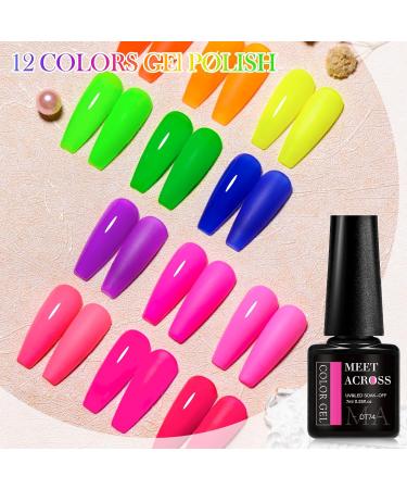 MEET ACROSS Neon Gel Nail Polish Set - 12pcs Fluorescent Colors for Spring & Summer - Perfect Halloween Nail Art - Buy Online on SooperMarket.com