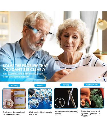 Magnifying Glasses with LED Light Big Zoom Vision Reading Glasses Eyewear Rechargeable 160% Magnification Eyeglasses Hands Free for Reading Hobbies and Close Work Black - Buy Online on SooperMarket.com