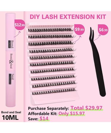 200Pcs DIY Eyelash Extension Kit D Curl Cluster Lashes with Waterproof Glue and Professional Tweezers - User Manual Included (40P-D-8-18MM) - Buy Online on SooperMarket.com