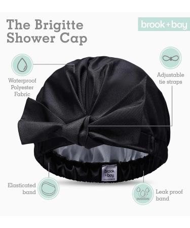 Luxury Black Shower Cap for Women with Bow - Reusable & Waterproof, Adjustable Hair Cover - Buy Online on SooperMarket.com