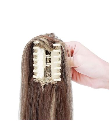 Curly Clip-In Ponytail Extensions - 55cm Wavy Synthetic Hair in Light Brown & Ash Blond for Women - Buy Online on SooperMarket.com
