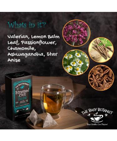 Stressed Out Herbal Tea with Valerian Root Camomile and Ashwagandha - Caffeine Free Decaffeinated - 2 x 15 Individual Tea Bags by The Busy Botanist - Buy Online on SooperMarket.com