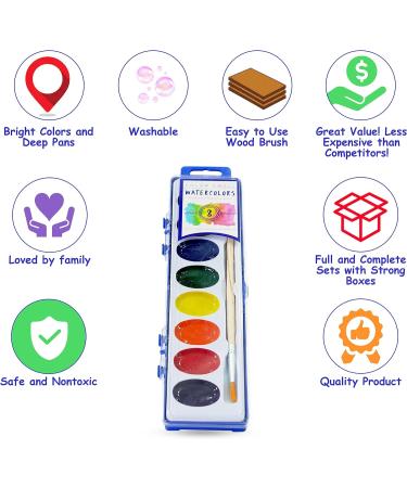 Color Swell 36 Set Bulk Watercolor Paint Pack with Wood Brushes - 8 Colors, Washable, Perfect for Kids, Classroom, Parties - All Ages - Buy Online on SooperMarket.com