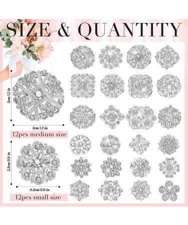 124 Pcs Rhinestone Flower Brooch Pins - Crystal Corsage & Boutonniere Diamond Pins in Silver for Crafting and Wedding Decor - Buy Online on SooperMarket.com