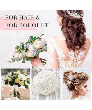 124 Pcs Rhinestone Flower Brooch Pins - Crystal Corsage & Boutonniere Diamond Pins in Silver for Crafting and Wedding Decor - Buy Online on SooperMarket.com