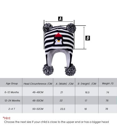 LANGZHEN Toddler Winter Hat with Earflap and Fleece Lining for Baby Boys Girls 2-4 Years - Penguin and Koala Design - Black and Grey Stripe - Buy Online on SooperMarket.com