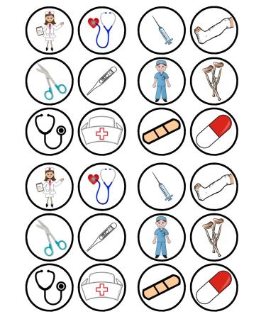 24 Nurses Doctors Hospital PRECUT Edible Cupcake Toppers - wafer card disc cake decorations STAND UP (PRECUT)