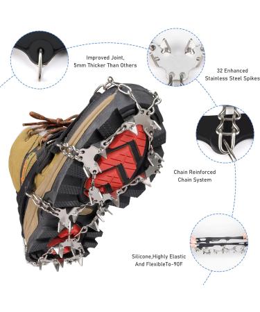 Bluever Ice Klampen Crampons - 32 Stainless Steel Spikes for Mountain Shoes | Ideal for Hiking Trekking Climbing & Winter Activities | XL Size Available - Buy Online on SooperMarket.com
