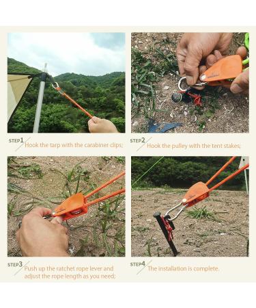 Hikeman Camping Rope with Ratchet Pulley | Adjustable Guy Lines for Tent, Canopy, Kayak & Grow Light | Khaki - Buy Online on SooperMarket.com