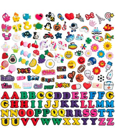 KHOCOEE 150pcs Different Shoe Charms for Clog Garden Shoe Slippers, Not Random, Letters Charms, Unisex Wristband Shoe Decoration, Party Gifts