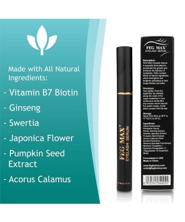 FEG Max Eyelash Serum | Fast & Effective Growth for Longer Darker Lashes | Natural Eyelash & Brow Serum | 6 mL - Ships Internationally - Buy Online on SooperMarket.com
