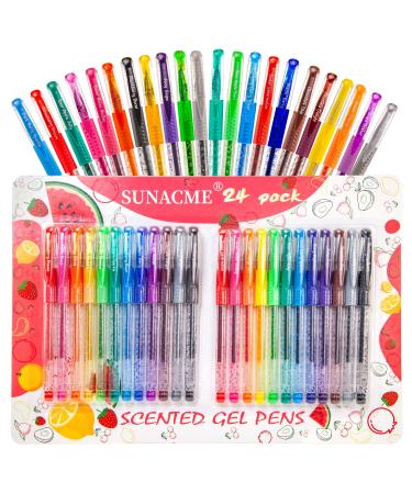 Fruity Scented Gel Pens Sunacme Sweet Scented Glitter Gel Pens Cute School Supplies for Coloring Journaling Drawing Note Taking - 24 Pack Gift Idea