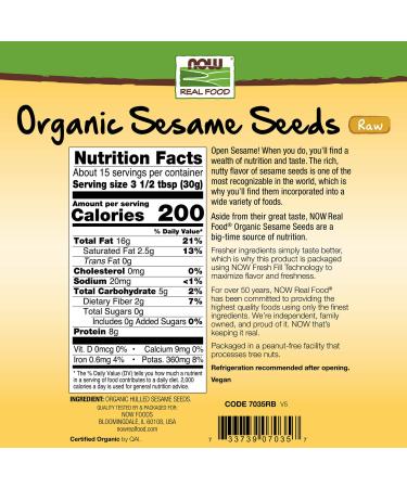 Now Foods Organic Raw Sesame Seeds 16 oz - Real Food for Healthy Cooking - Buy Online on SooperMarket.com