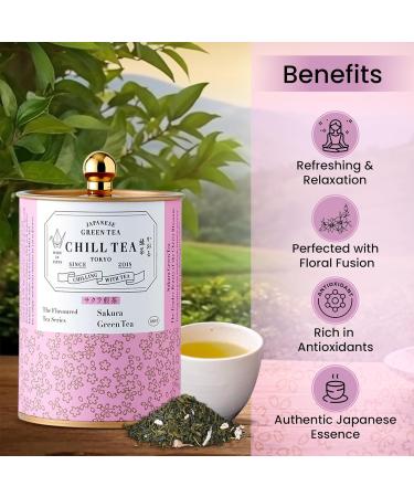 Sakura Green Tea by CHILL TEA Tokyo (100g Loose Leaf) - Cherry blossom tea Japanese Tea Loose Leaf Tea Flavoured Tea- Fruity Floral Flavour Taste of Japan 100 g - Buy Online on SooperMarket.com