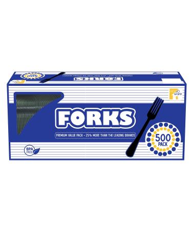 HOGOWARE 500 Black Plastic Forks, Medium Weight Disposable Cutlery, Great for Take-Out, Party, Picnics, Outdoor Events, 1 Box