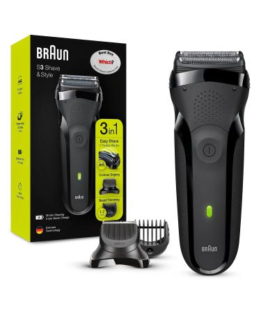 Braun Series 3 Style & Shave Electric Shaver For Men with Precision Beard Trimmer and 5 Combs Gifts For Men UK 2 Pin Plug 300BT Black Razor Black one size