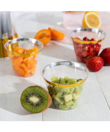 PLASTICPRO 9 oz Disposable Party Cups with Gold Rim, 100 Count - Crystal Clear Tumblers for Old-Fashioned Elegance - Buy Online on SooperMarket.com