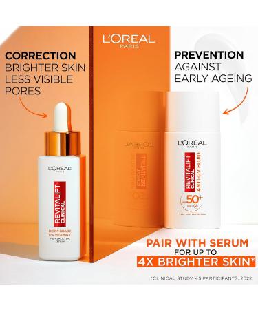 L Or al Paris Revitalift Clinical SPF 50+ Invisible UV Fluid Protect Prevent and Improve Ageing Signs Non-Oily Formula for All Skin Tones Advanced UV Protection and Antioxidant Vitamin C 50ml - Buy Online on SooperMarket.com