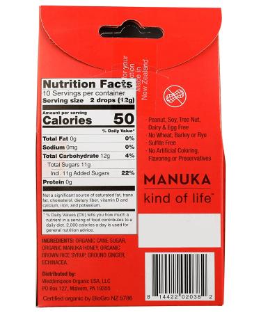 Wedderspoon Organic Manuka Honey Drops with Ginger & Echinacea - 4 oz | Natural Wellness - Buy Online on SooperMarket.com