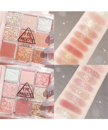 Lovelycat 9 Colors Glitter Eyeshadow Makeup Palette Matte High Pigmented Colorful Creamy Texture Eye Shadow Powder Natural Waterproof Long Lasting Eyeshadow Powder Cosmetics (pink+orange)