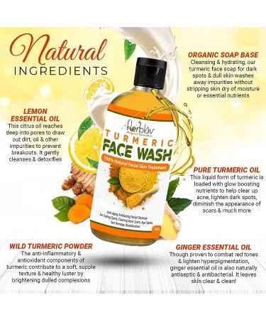 Herblov Turmeric Face Wash 4oz - Natural Anti Aging Exfoliating Cleanser for Acne Scars & Sun Damage - Buy Online on SooperMarket.com